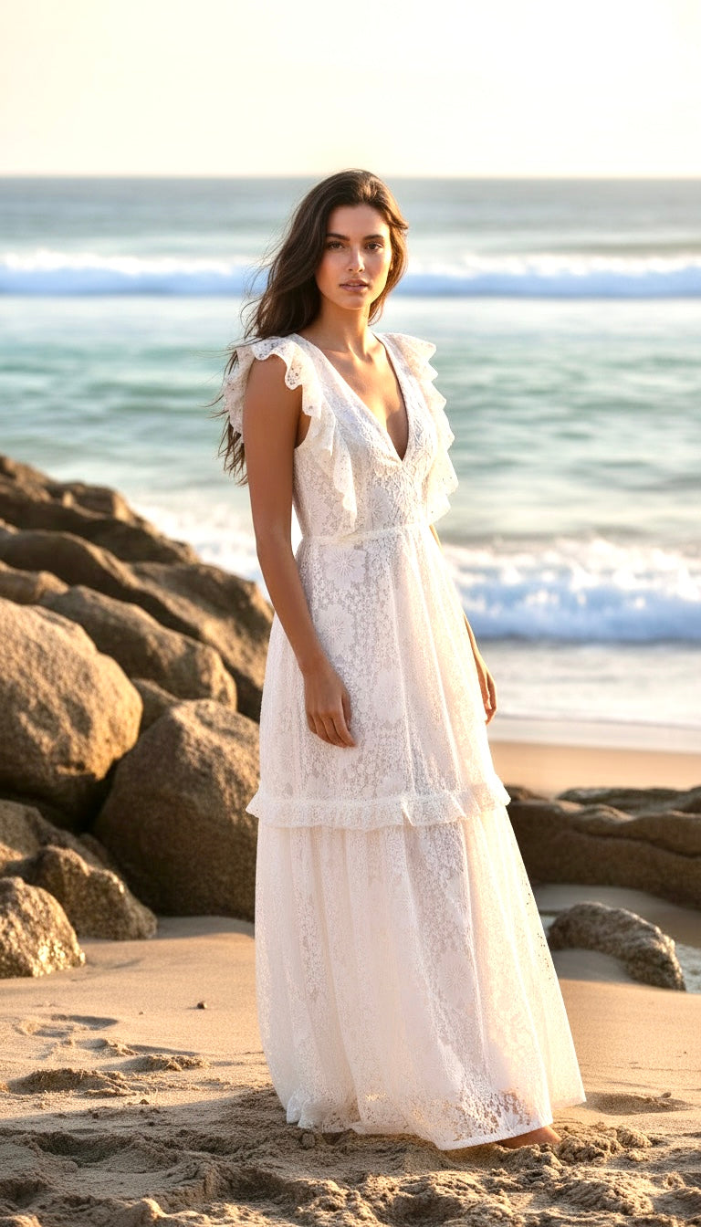 Lulus White Lace Tiered Gown
