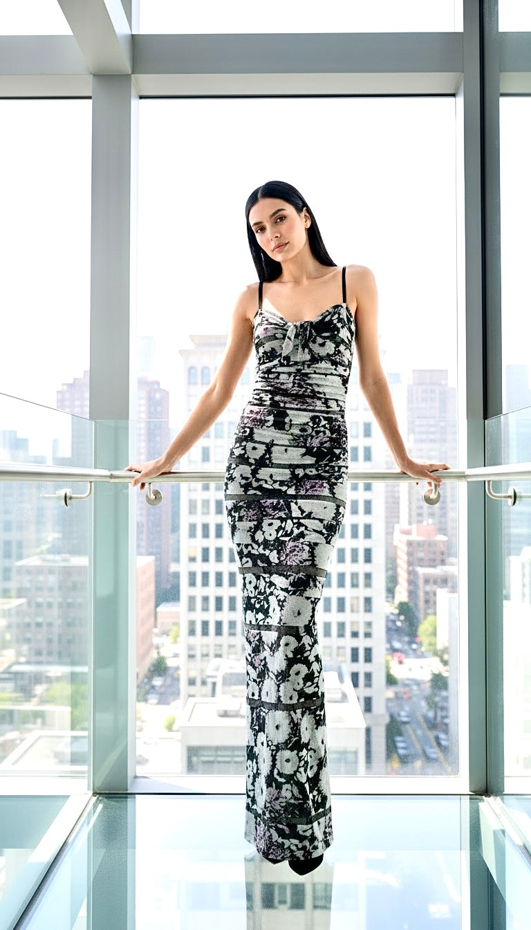 BCBG Purple Abstract Long Dress