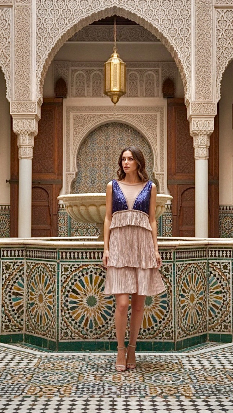 Averil Dusty Rose Black Sequin Dress