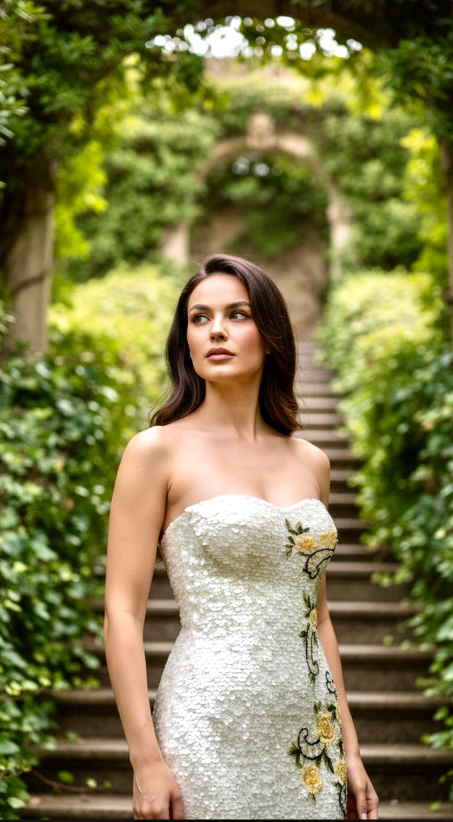Sherri Hill White Sequin Garden Dress