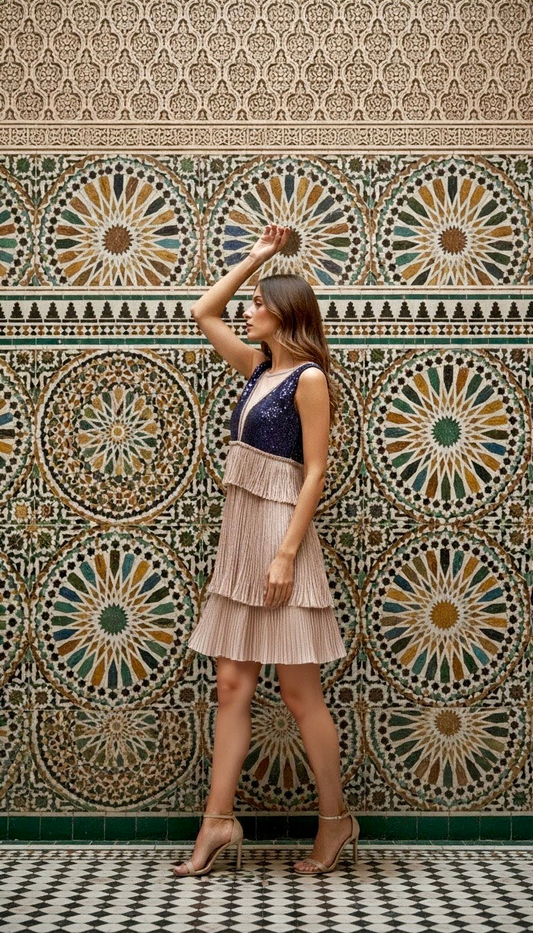 Averil Dusty Rose Black Sequin Dress