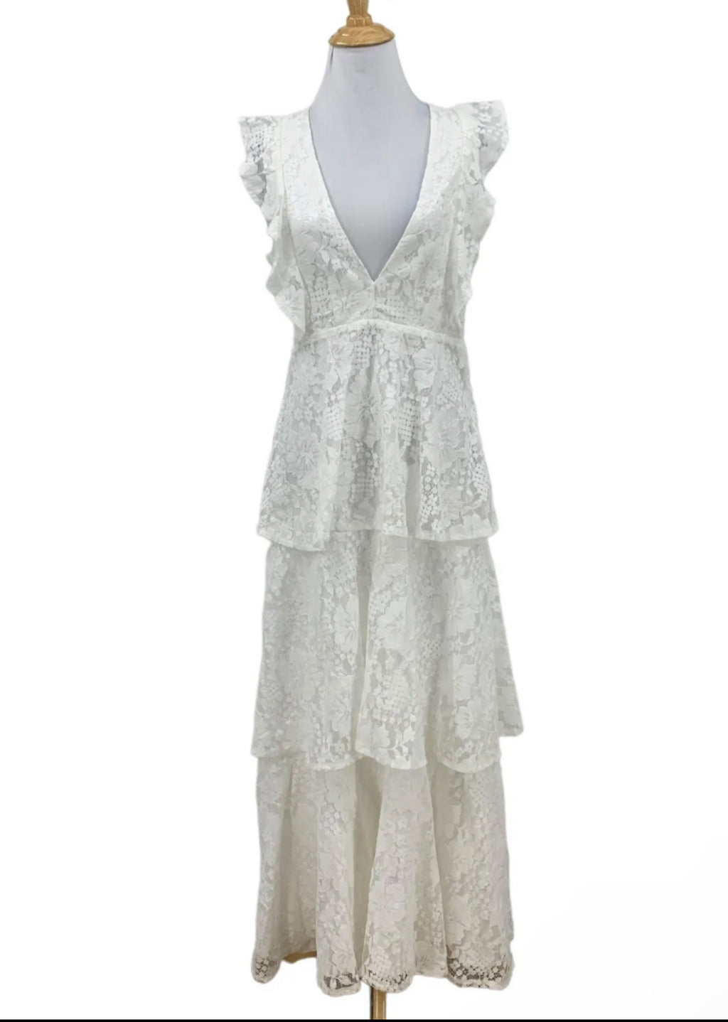 Lulus White Lace Tiered Gown