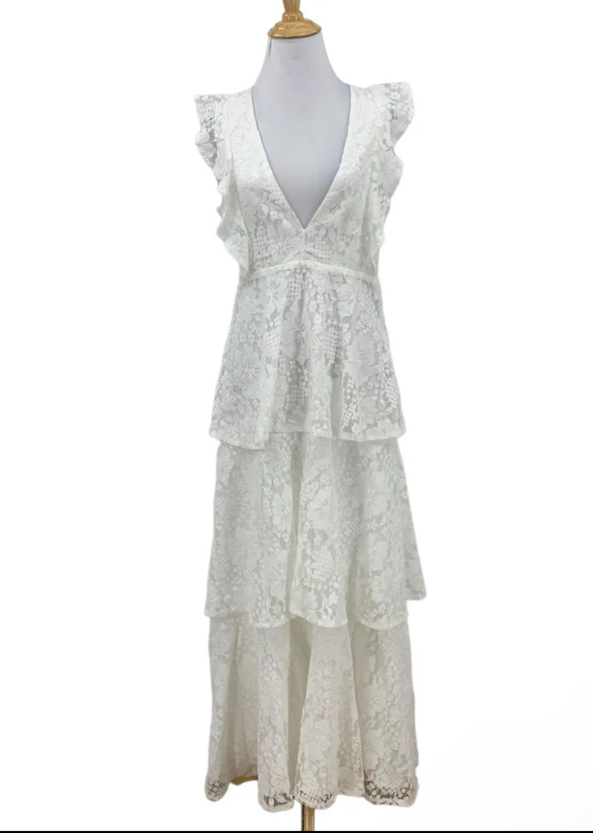 Lulus White Lace Tiered Gown